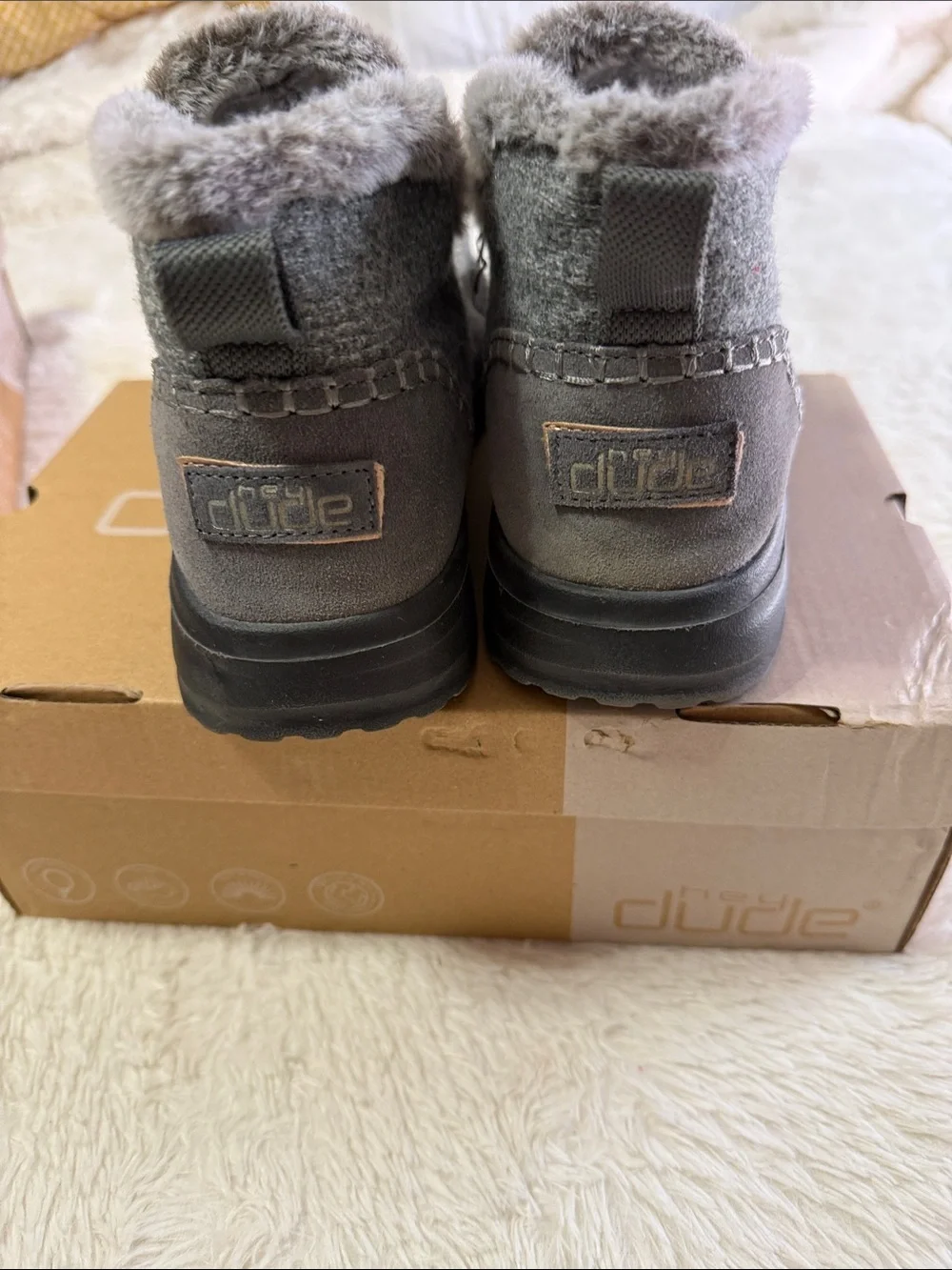 Hey Dude Gray Knit Faux-Fur Ankle Booties